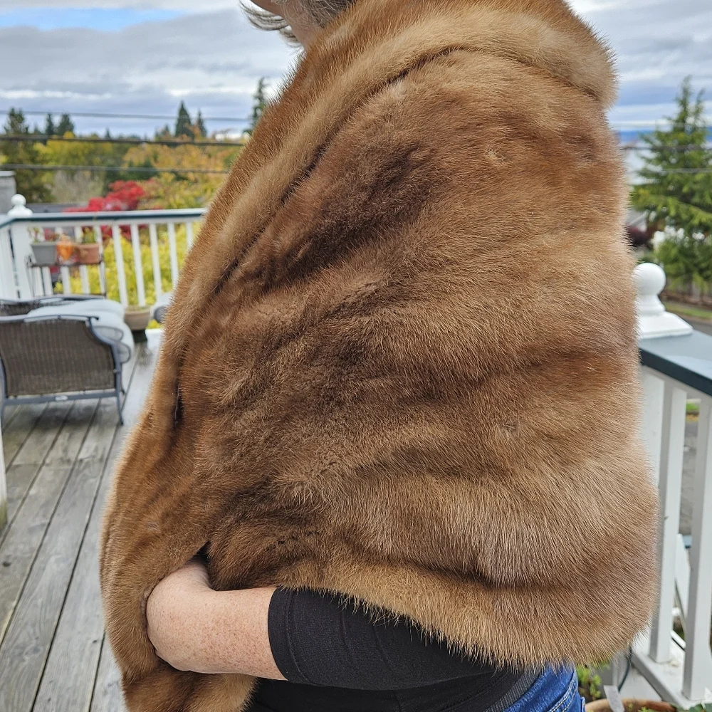 Vintage real mink shawl wrap with pockets S/M